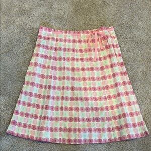 J. Crew Pink and White A-Line Knee-Length Skirt with Tie Front